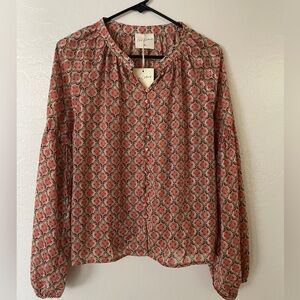 Chic Red Patterned Women's Blouse